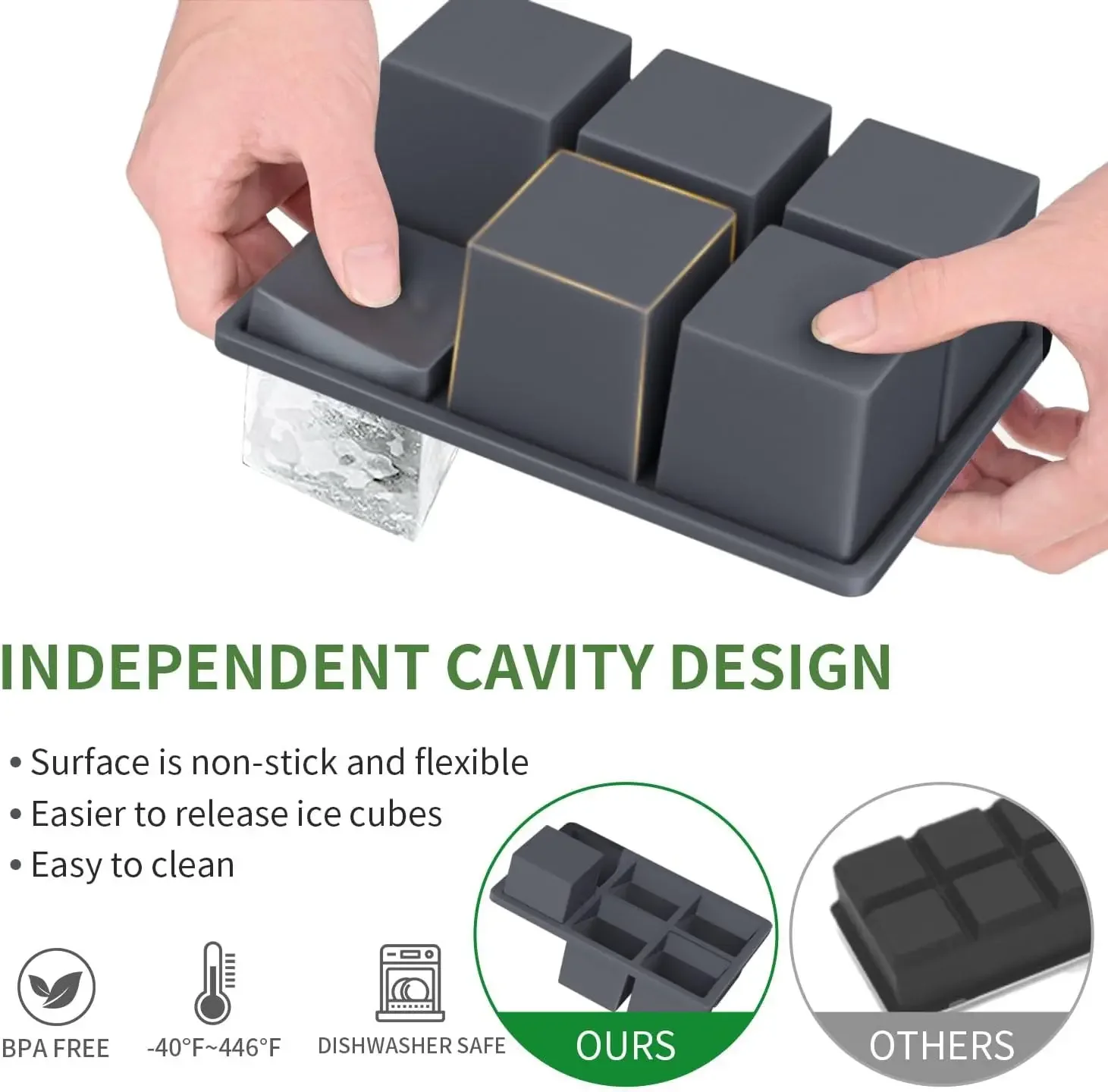 Large Ice Cube Tray for Whiskey Big Square Ice Cube Maker for Cocktail Silicone Old Fashioned Ice Cube Trays Huge Cubed Ice Tray