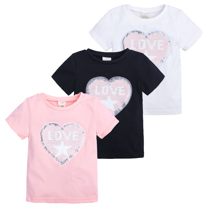 Elvesnest børn piger t-shirts pailletter kærlighed børn t shirt pige tøj bomuld korte ærmer børn toppe børn tøj