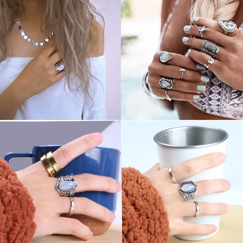 Anel tibetano grande cristal de cura, vintage boho antigo indiano pedra da lua, joia fina meninas presentes para mulheres