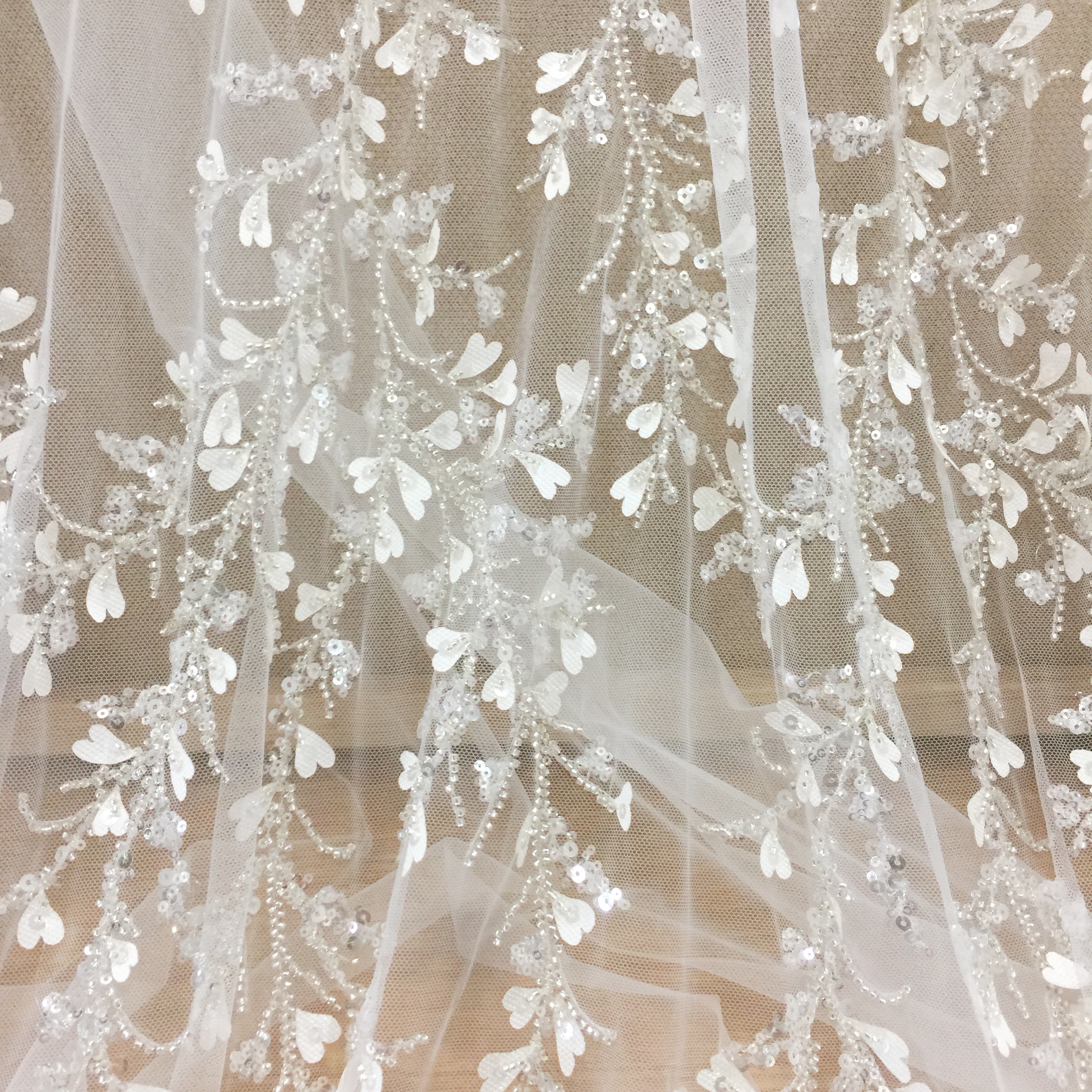 Luksus tunge beading tyl blonder stof elfenben farve til brudekjole, brudekjoler, designs , 1 yard pris