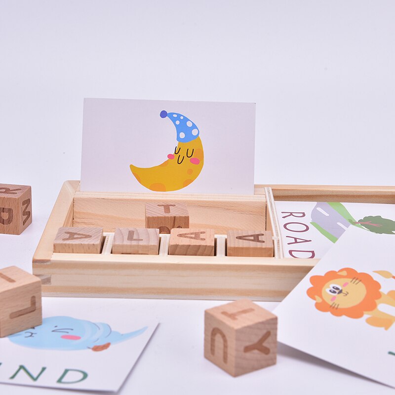 1 Set Wooden Toy Spelling English Word Game Letters Cardboard Teaching