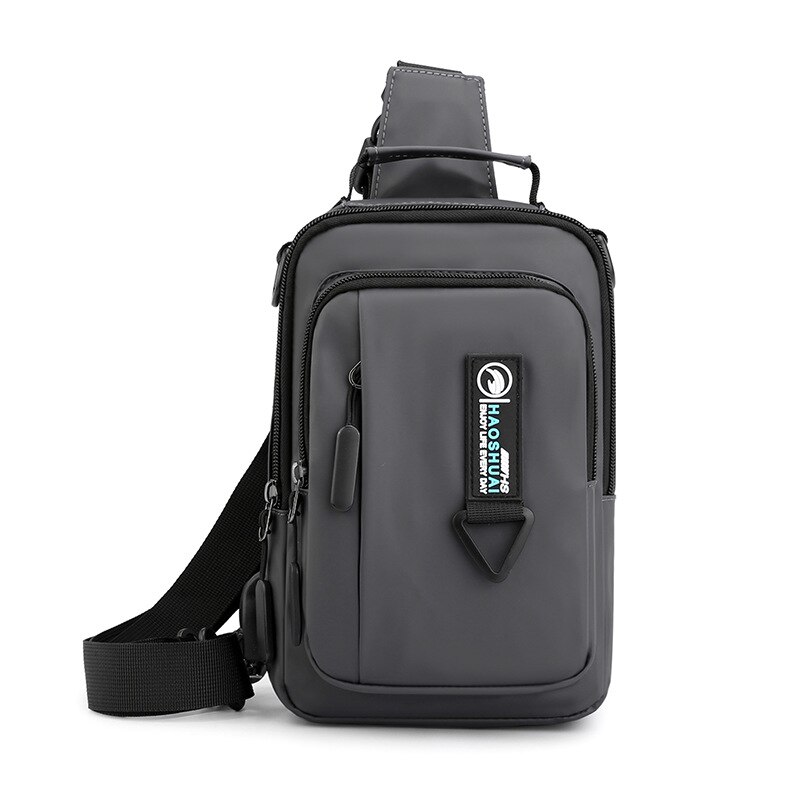 Male Shoulder Bag USB Charging Crossbody bags Men Anti Theft Messenger Bags Chest Bag Waterproof Nylon Men Black Bag Casual: Gray