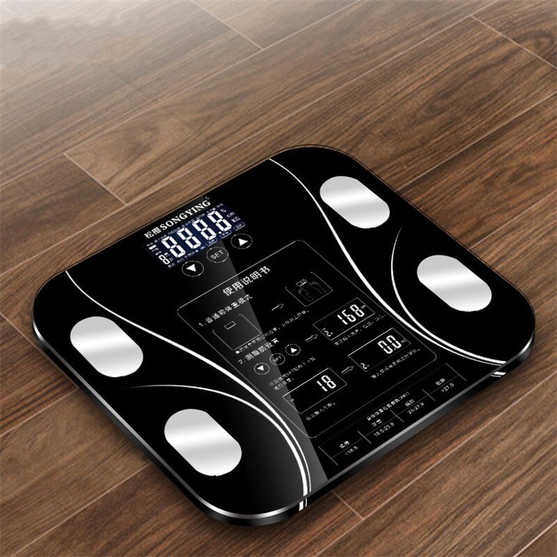 Badkamer Body Floor Weegschalen Lichaamsvet Schaal Gewicht Weegschalen Voor Body Weegschalen Gehard Glas Lcd Display: Black