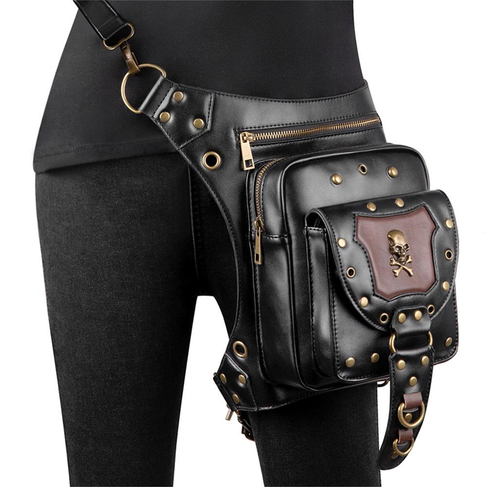 Steampunk cuero mujer cintura bolsa Retro Rock bolsa de pierna para motocicleta bandolera bolsos cráneo bolsa con remache Punk Norbinus