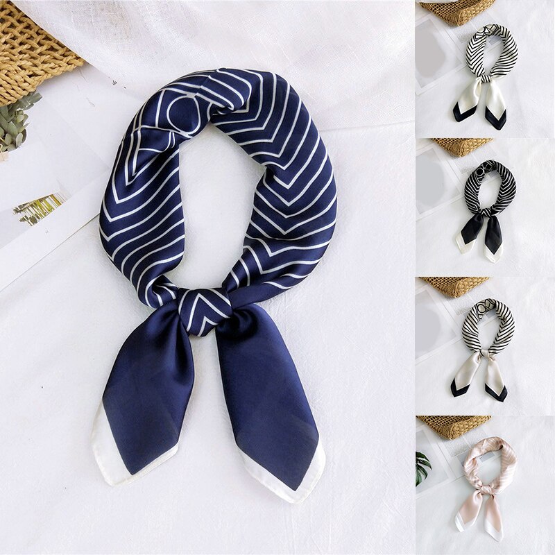 Vintage stribet lille silketørklæde koreansk stil firkantede tørklæder hals tyndt hår tørklæde blødt lommetørklæde hårbånd dekorativt