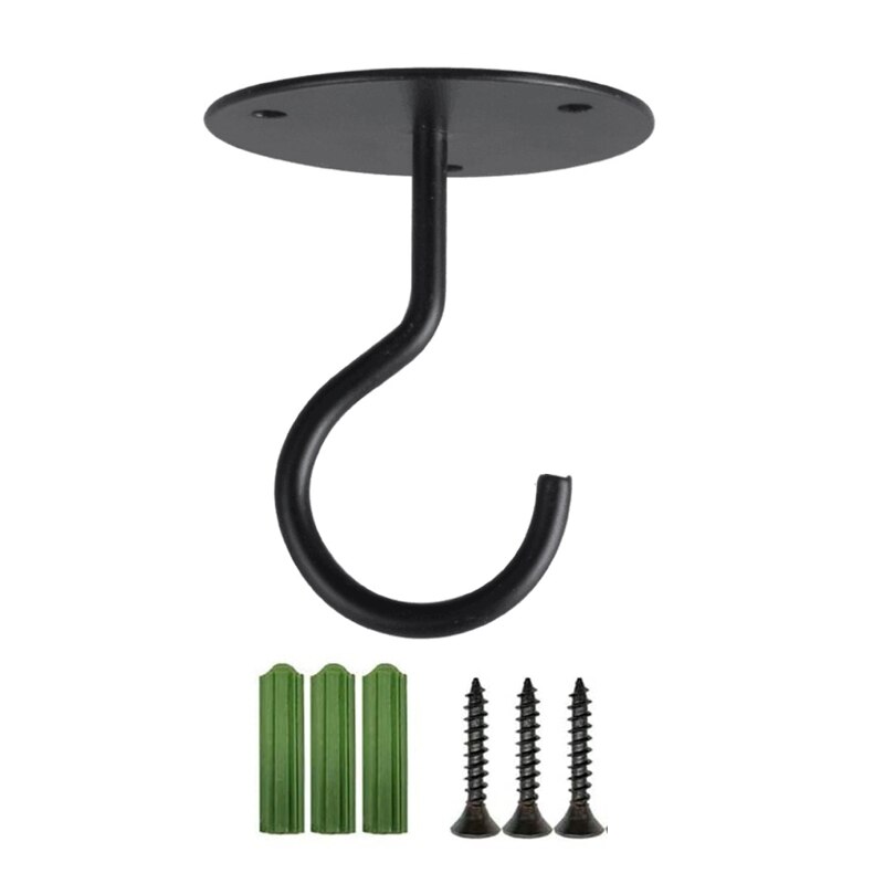 Wall Mount Plafond Haak Beugel Hanger Voor Opknoping Vogelvoeders Lantaarns Windgong Plantenbakken Decoratie: Black