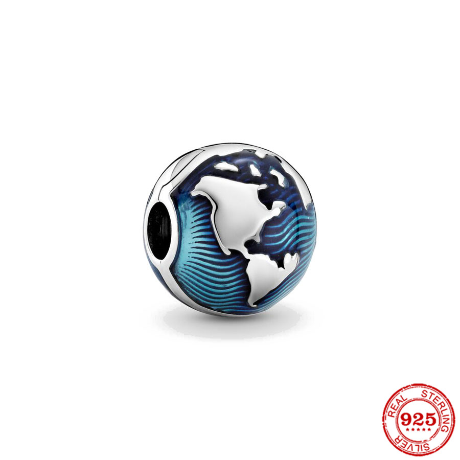 Originele Zilveren Kleur Zomer Blauw Globe Clip Diy Bead Fit Europese Charms Armband Bangles Diy Sieraden P634