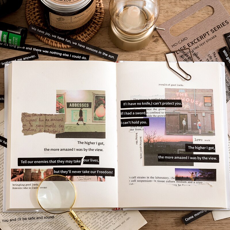 40 st/förpackning remsa engelska klistermärken pack pyssel dekorativt scrapbooking material svart vit text dikter dagbok album hantverksmaterial