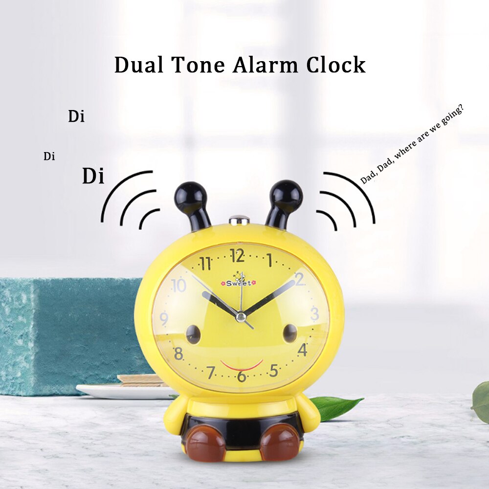 Talking Alarm Clock Dual Tone Alarm Bee Night Light Clock Student Bedside Cartoon Child Alarm Clock