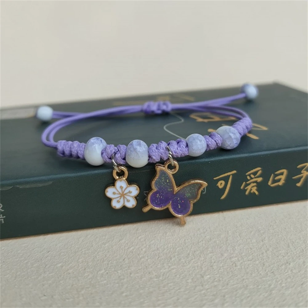 Dulce fresa cereza trenzada cuerda de mano DIY pulseras de cuerda roja ajustables para niñas accesorios de joyería: Color dorado