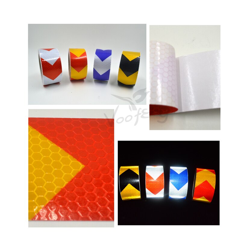 5cmx10m Reflective Warning Tape Self Adhesive Sticker with Red/White Yellow/Red Yellow/Black Blue/White Arrow Printing for Car