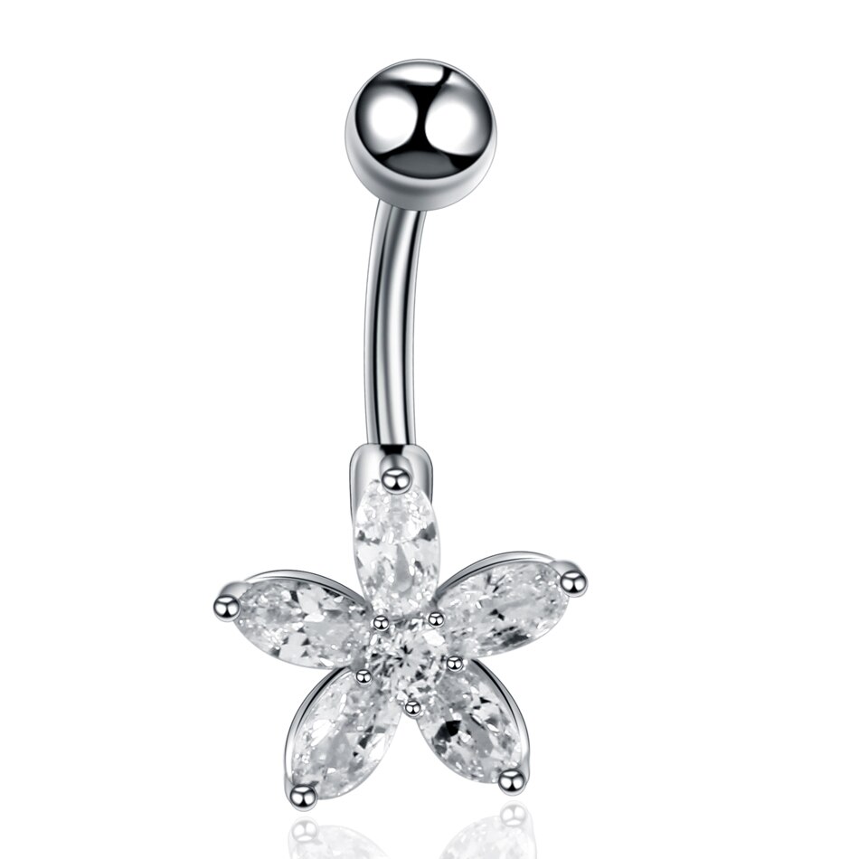1 PC Silver Crystal Surgical Steel Navel Piercing Heart Zircon Belly Button Rings Women Belly Button Piercing Ombligo Pircing: Style 14