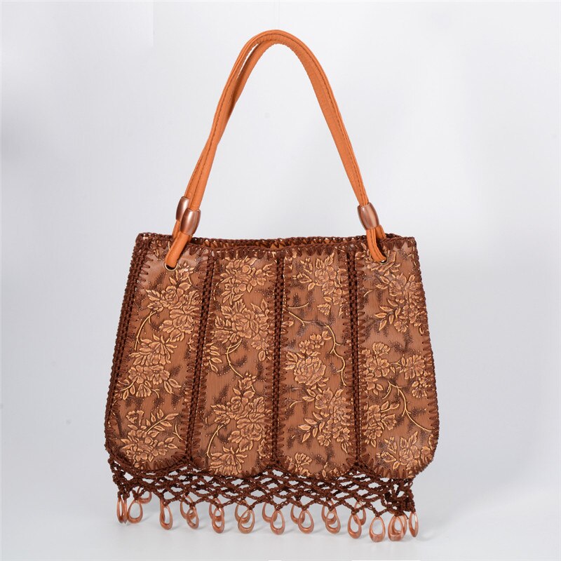 2019 Nova Moda Handmade Malha Bolsas De Luxo Mulheres Sacos De Designer Sacola Famosa Marca Shoulder Bag Ladies Clutch bolsas: Brown Carving Flower