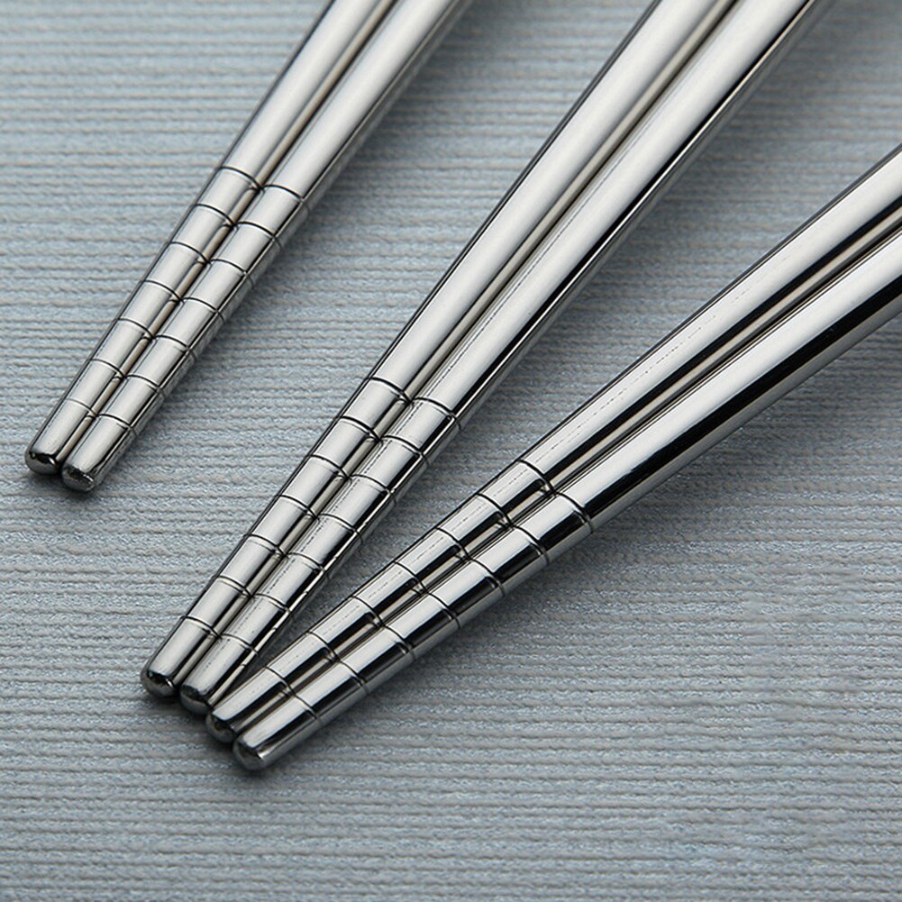 5 Pairs 19/23cm Potable Reusable Stainless Steel Kitchen Non-slip Chopsticks