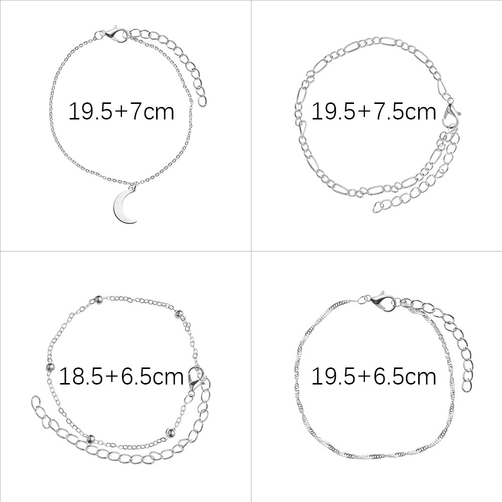 4 pièces/ensemble Vintage argent couleur lune pendentif cheville ensemble pour femmes réglable charme multicouche pied chaînes cheville Tobillera