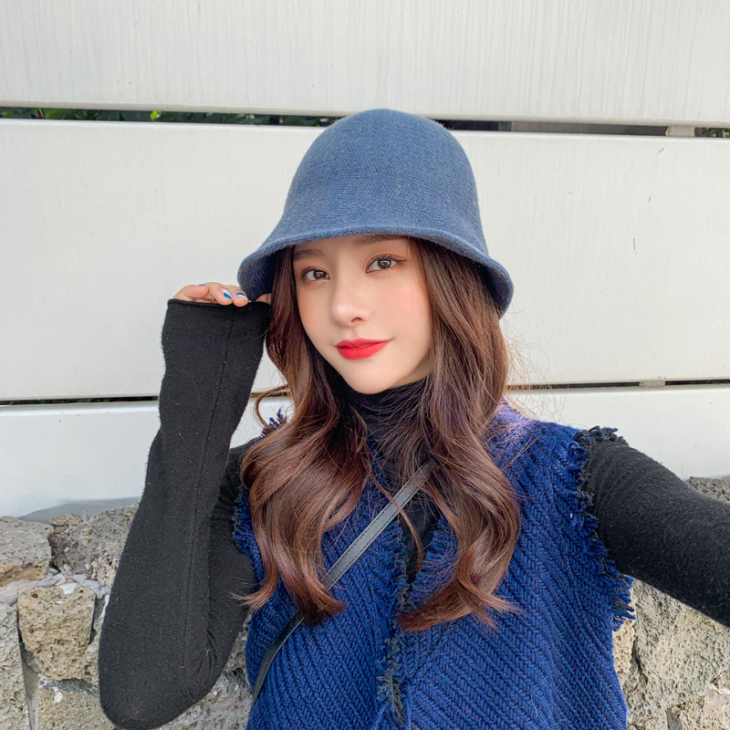 Panama Warm Winter Women's Bucket Hat Felt Wool Hat Girl Autumn and Winter Black Hip Hop Hat: Navy