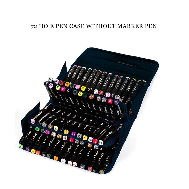 Multifunctionele Grote Capaciteit Zwarte Vouwen Marker Pen Canvas Etui Pen Opbergtas Houden 80Pcs Markers Pen Case Bag alleen