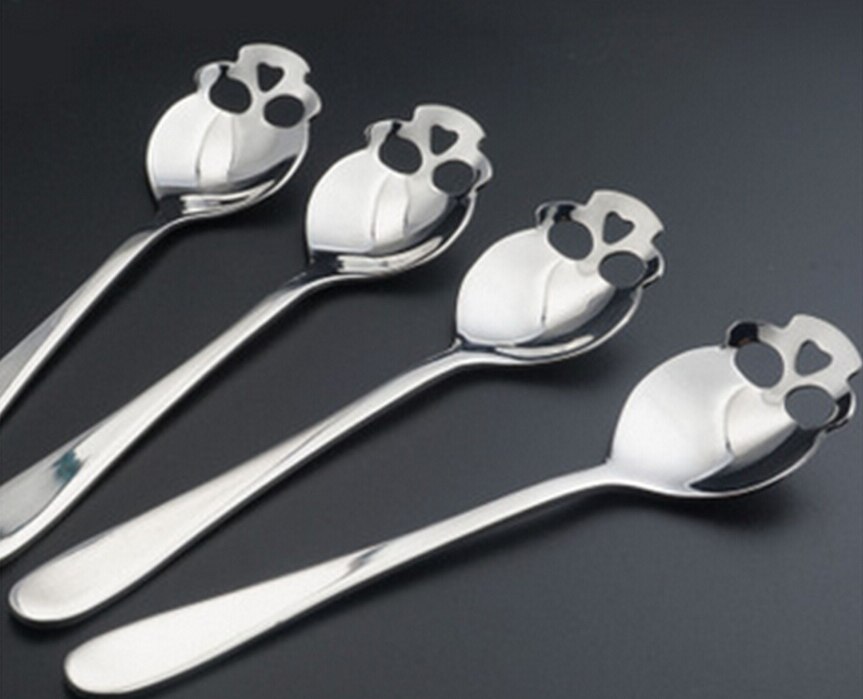 1PC Spoon Sugar Skull Tea Spoon Stainless Steel Silverware Skeleton For Tea Coffee: Silver