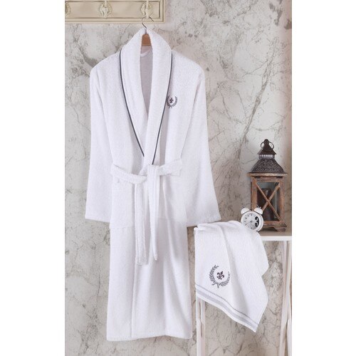 Nakkısh Embroideried Cotton 4 Piece Bathrobes SET-Lavender MEN WOMEN SET FAMILY COMBINED SOFT TEXTURED WHITE BATH TURKISH