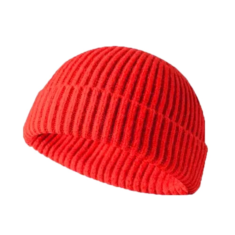 Vinter kvinder mænds varm strik hat beanie skullcap sømand cap manchet brimless hat: Rød