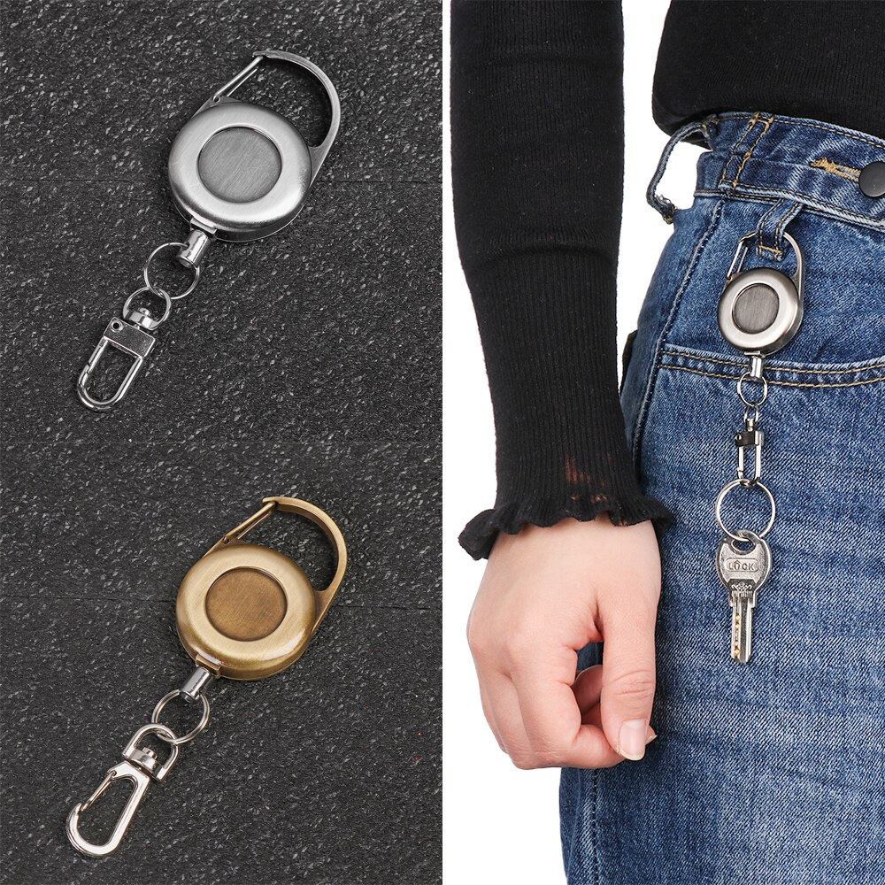 1Pc Retractable Keyring Keychains Stainless Steel Reel Clip Badge Holder ID Card Key Ring Carabine Anti-lost Outdoor Belt Clip