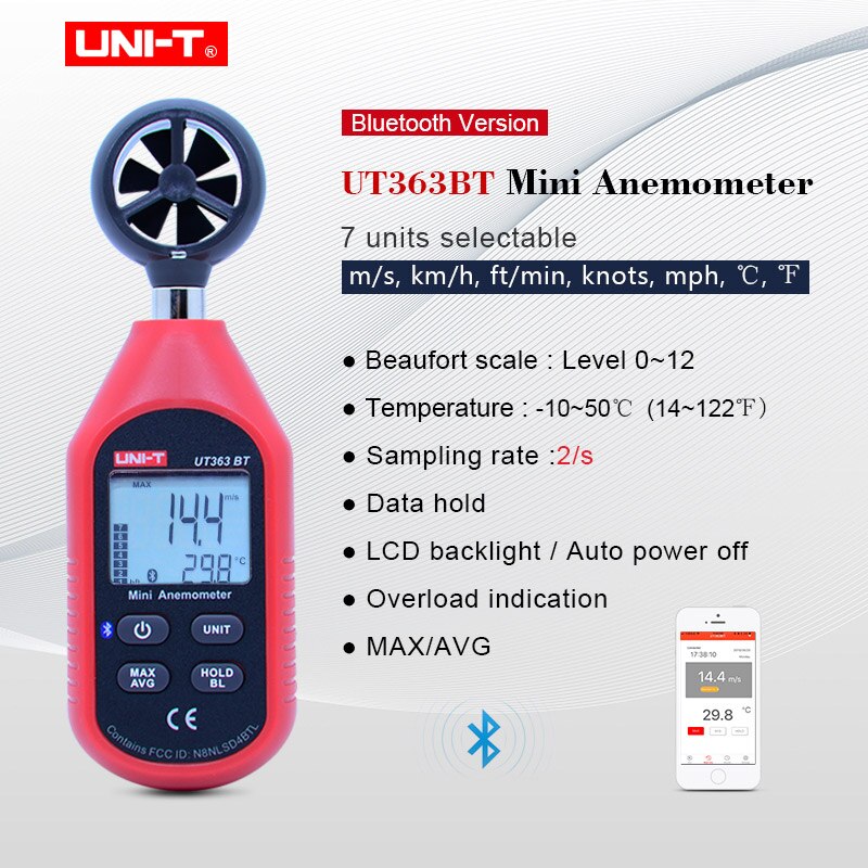 UNI-T mini lcd cyfrowy termometr higrometr Bluetooth cyfrowy miernik wilgotności temperatury anemometr magazyn UT333BT serii: UT363BT