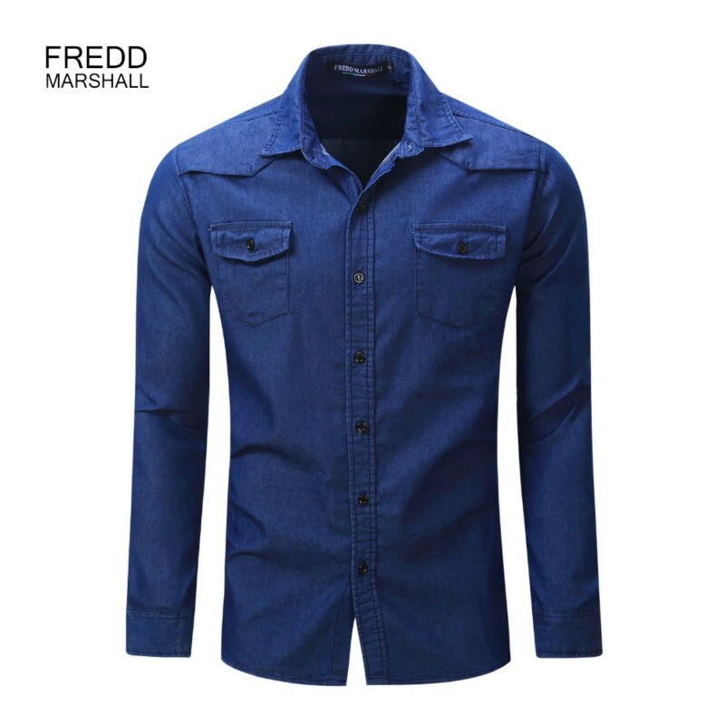 Men's Denim Shirt brand casual Dress Shirts Male Long Sleeve Jeans Striped and mens t Chenked shirts