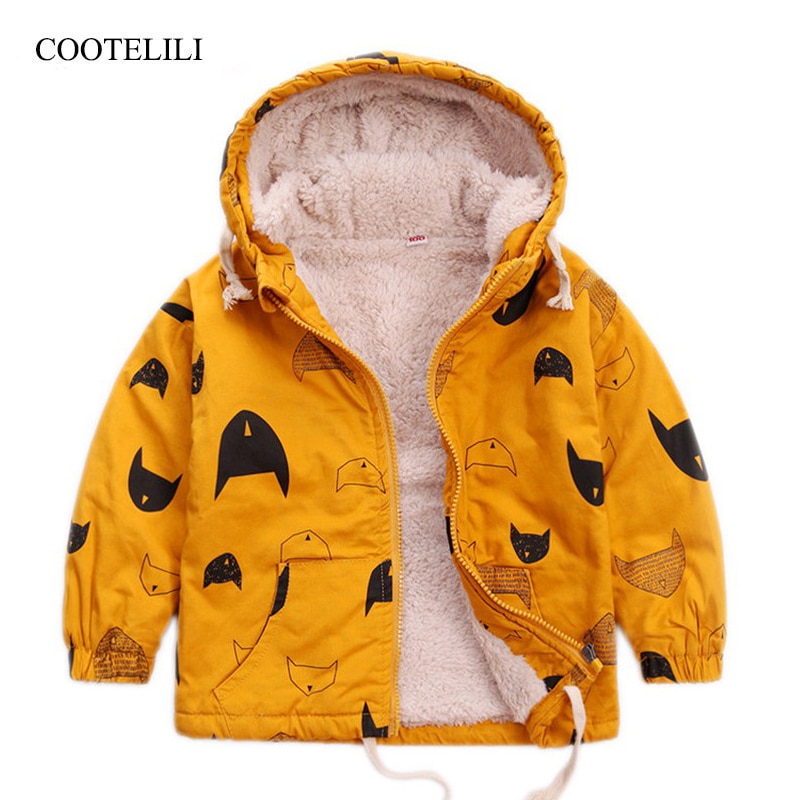 COOTELILI-manteau d'hiver en velours imprimé poisson | Vêtements à capuche pour enfants garçons et filles, veste en coton, Parkas en polaire chaude