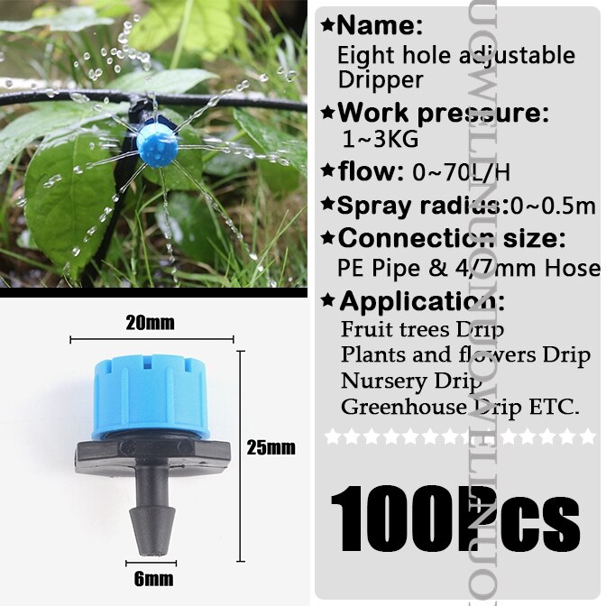 10 ~ 300Stck Einstellbare Gargen Tropf Bewässerung Tropf H PP Kunststoff 8 Löcher Strahler Anti-Verstopfen terrasse Bewässerung Sprinkler: Blau 100Stck