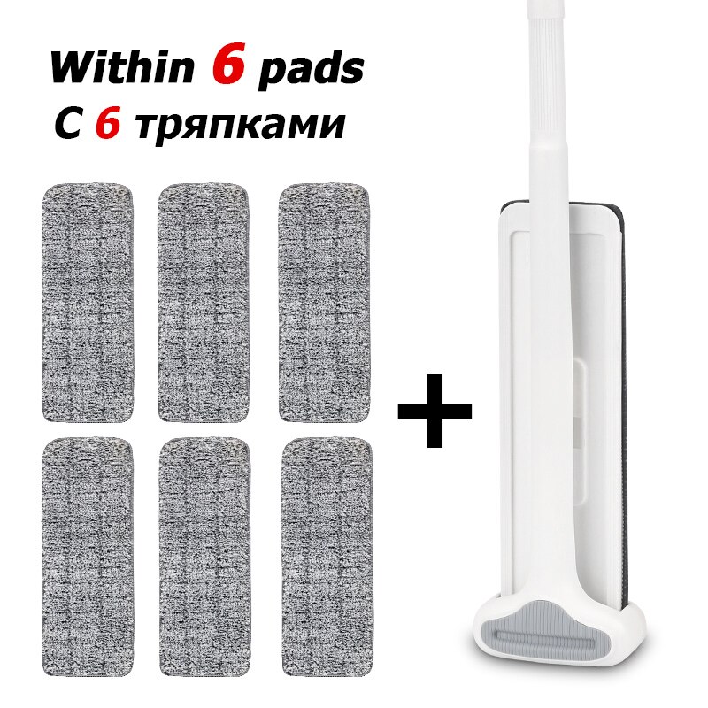 Magic Flat Mop Free Hand Washing Lazy Mop Squeeze Mop Automatic Spin 360 Rotating Wooden Floor Mop Household Cleaning Tool: 36cm with 6 pads