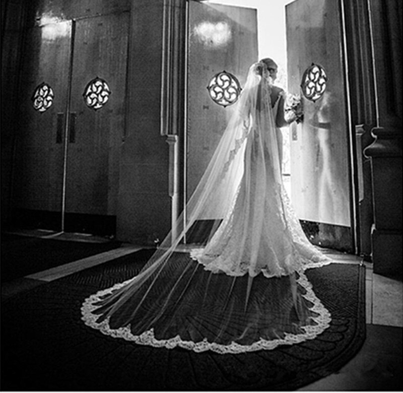 Velo de encaje de novia borde una capa velo de boda de tul sin peine 3*1,5 M mujeres velo de novia