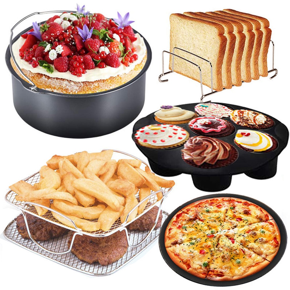 10 Uds accesorios para freidora de aire olla de 6/7/8 pulgadas para Airfryer 3.2QT-5.8QT hornear cesta Pizza placa parrilla olla cocina utensilios de cocina