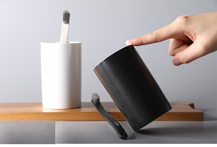 Gobelets circulaires écologiques de style japonais | 2 pièces gobelets épais porte-brosse à dents, tasse en céramique noire blanche, tasse de lavage des dents, ensembles de salle de bain