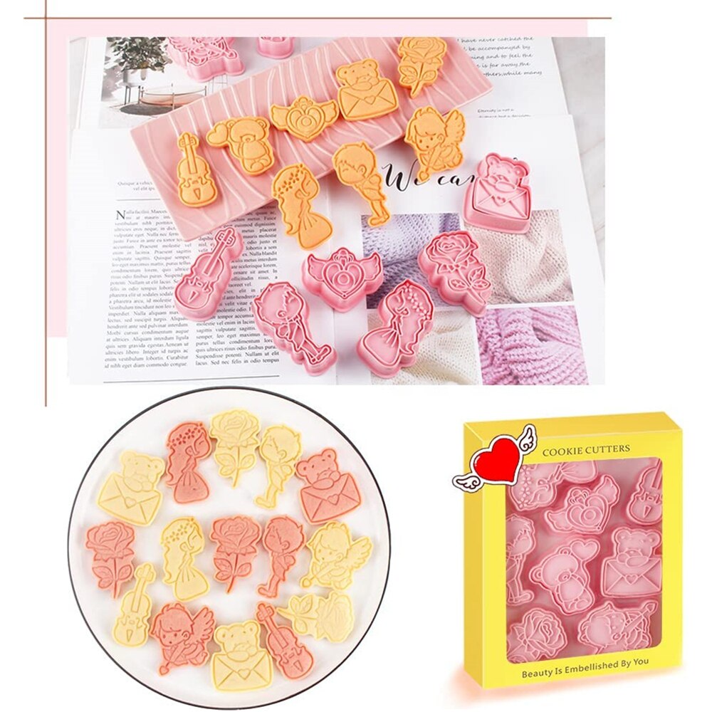 Mooie 3d Valentijnsdag Cookie Cutters Set Plastic Mini Biscuit Cutter Mold Voor Valentijn Party Bakken Fondant Cake Stempel tool