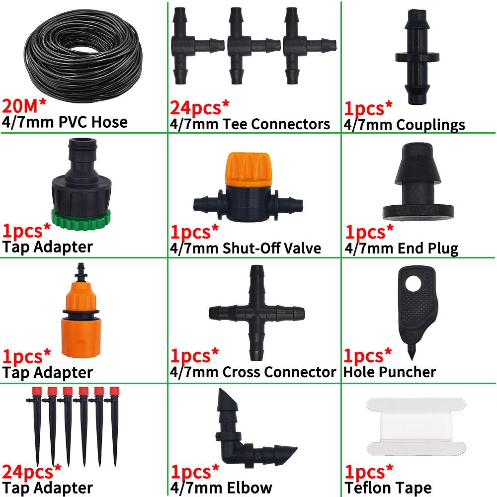 Drip Irrigation System 1/4'' Hose Adjustable 13CM Sprinkler Kit 4-Way Micro Watering Flow for Garden Flowers Vegetables: Burgundy