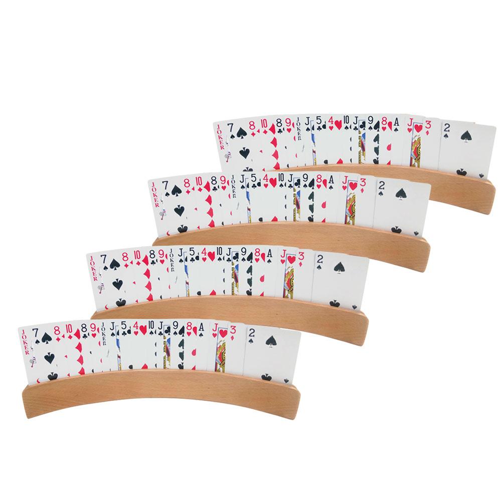 Wooden Playing Cards Holder Arc Playing Cards Holder Curved Games Card Holder for Cards Games 4PCS/Set