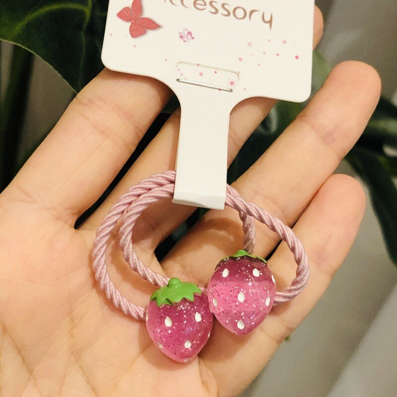 2 uds. De accesorios para el cabello de fresa brillante, bandas de goma para niños, gomas elásticas para el cabello, decoraciones para el cabello para niñas, lazos de goma