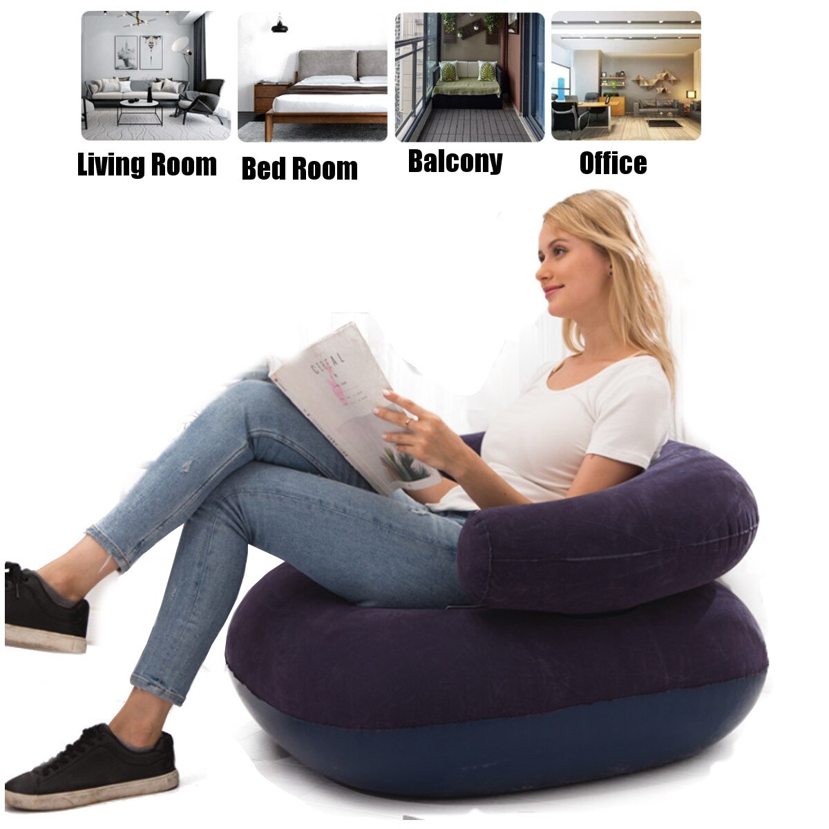 Pvc bärbar lazy uppblåsbar soffa utomhus strand luft bäddsoffa uppblåsbar säng utomhus kontor lunchrast typ u soffor