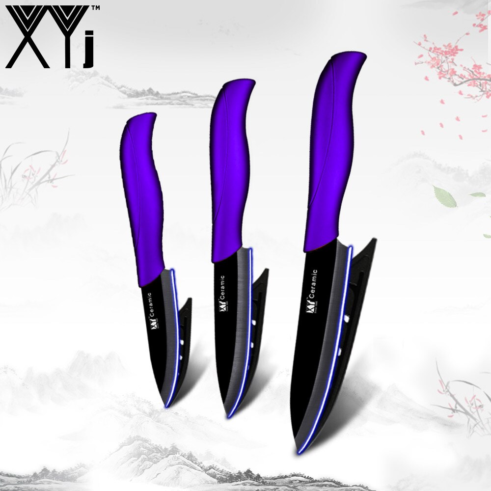 Xyj keramisk kniv kokk kjøkkenkniv sett lett bestikk japansk keramisk kniv sett 3 4 5 tommers kokekniv skjæreverktøy: Lilla h svart blad