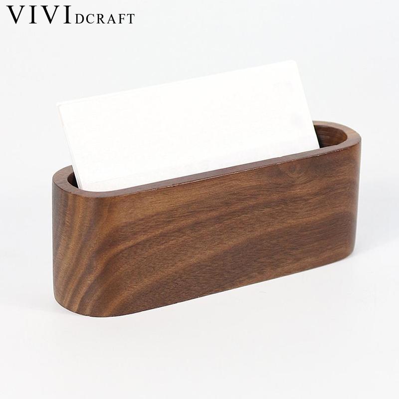 Vividcraft Office Desk Accessories Black Walnut Business Card Display Device Card Stand Memo Holder Wooden Desk Box Organizer