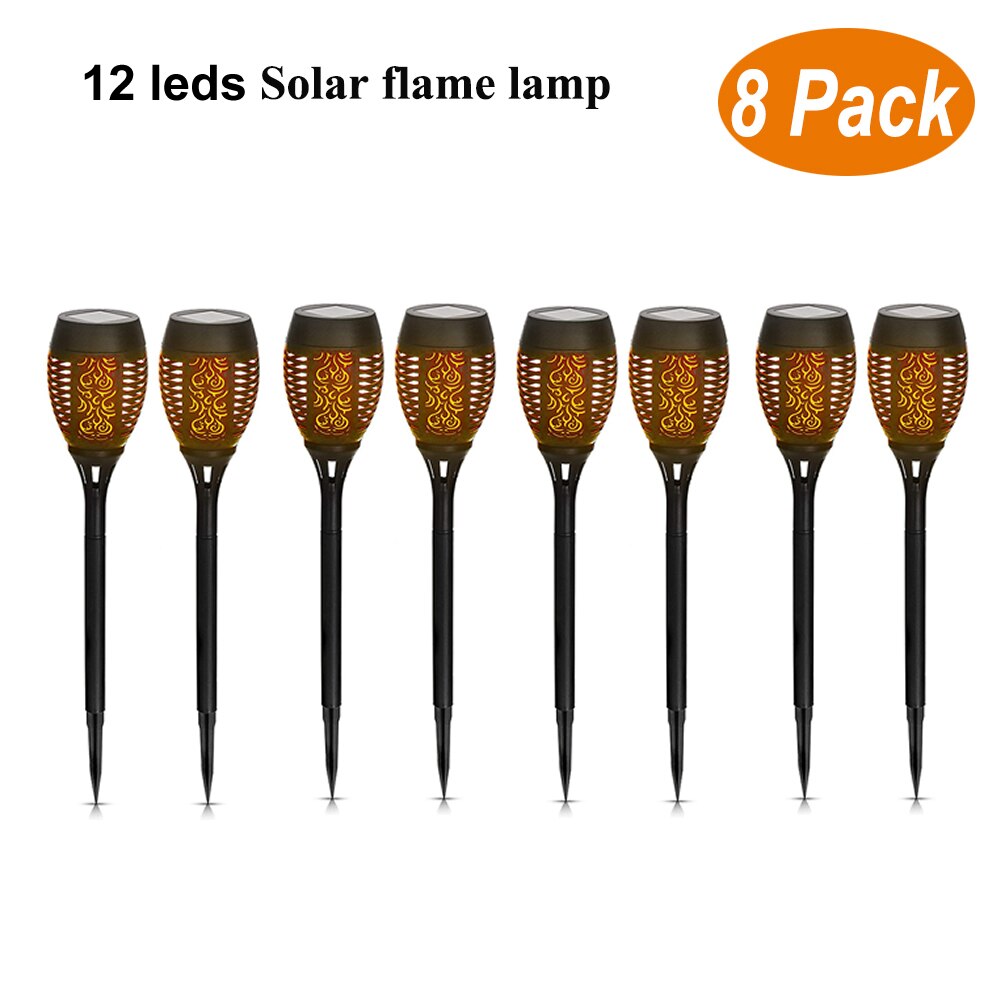 Lámpara LED con efecto de llama Solar impermeable para camino de césped, lámpara con efecto parpadeante romántico, luces LED de fuego para exteriores, decoración de jardín, 33 LED: YX03-12-1M-8pcs
