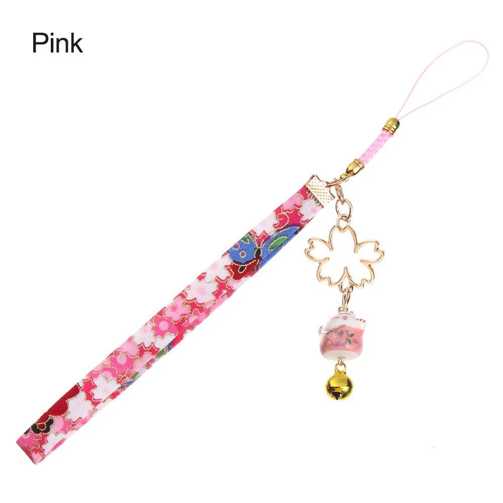 Janpanese Smart phone Strap Lanyards for iPhone Samsung Decor Daisy Flower Cat Bell Mobile Phone Strap Hang Rope Phone Charm: pink