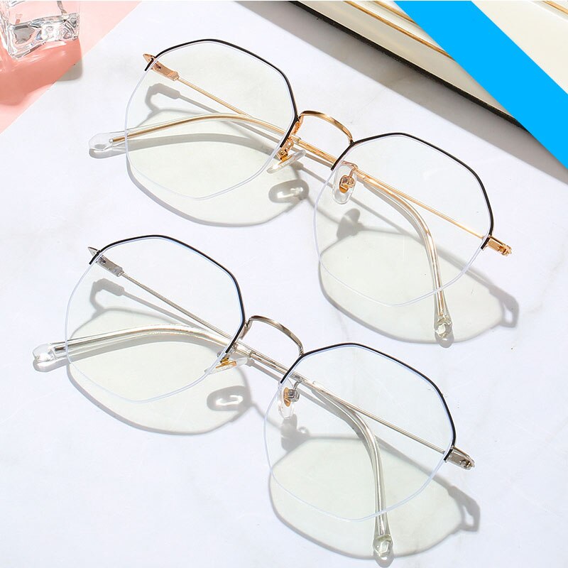 Oversize Semi Rimless Glasses Blue Light Blocking Eye Glasses Optical Spectacle Computer Eyeglasses Frame For Women Men