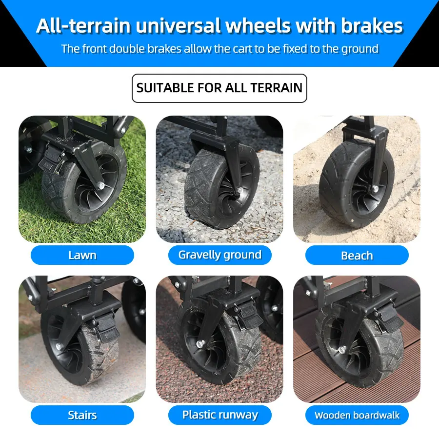 Hopfällbar strandvagn, kraftig, stor kapacitet, hopfällbar vagn, bärbar trädgårdsvagn, campingvagn
