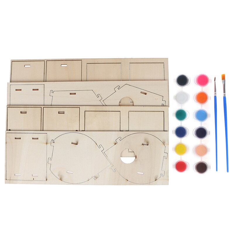 1 Pc Diy Mini Houten Vogel Huis Schilderen Borstel Kleurrijke Pigment Speelgoed Voor Kinderen