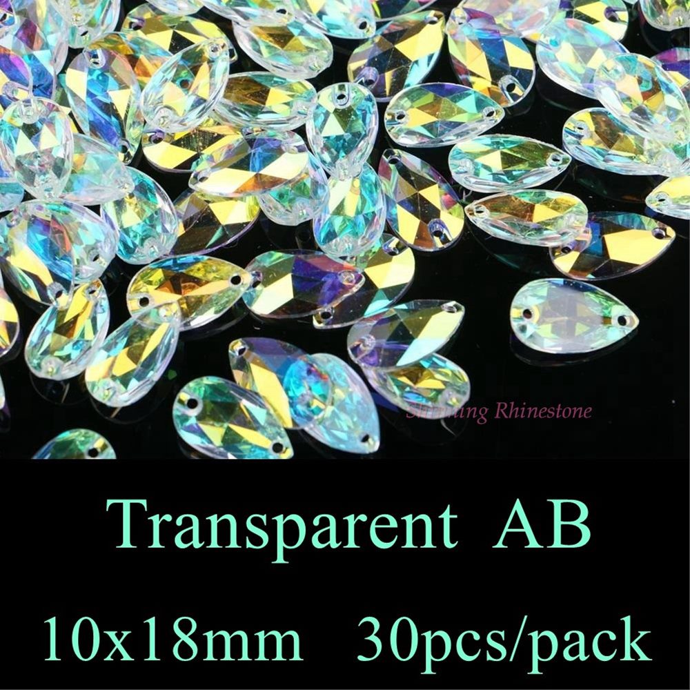 Teardrop Vorm Drie Size Crystal AB/Transparant AB Kleur Sew On Resin Rhinestones Met Twee Gaten Flatback Stones