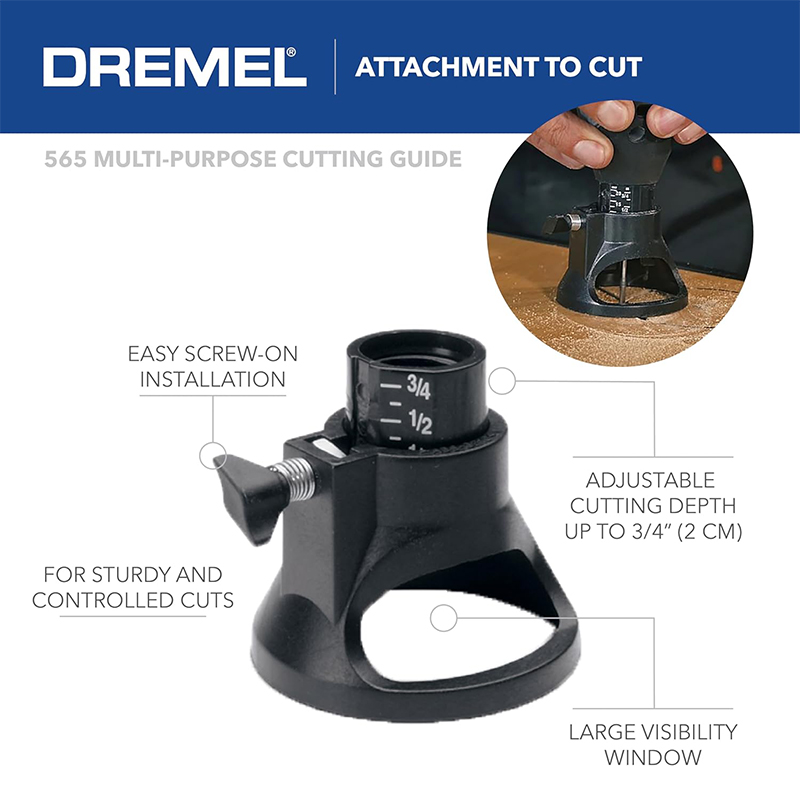 Kit de guía de corte multiusos Dremel 565 para herramienta rotativa eléctrica, amoladoras eléctricas con 1 guía y 3 brocas de corte, pieza de herramienta eléctrica