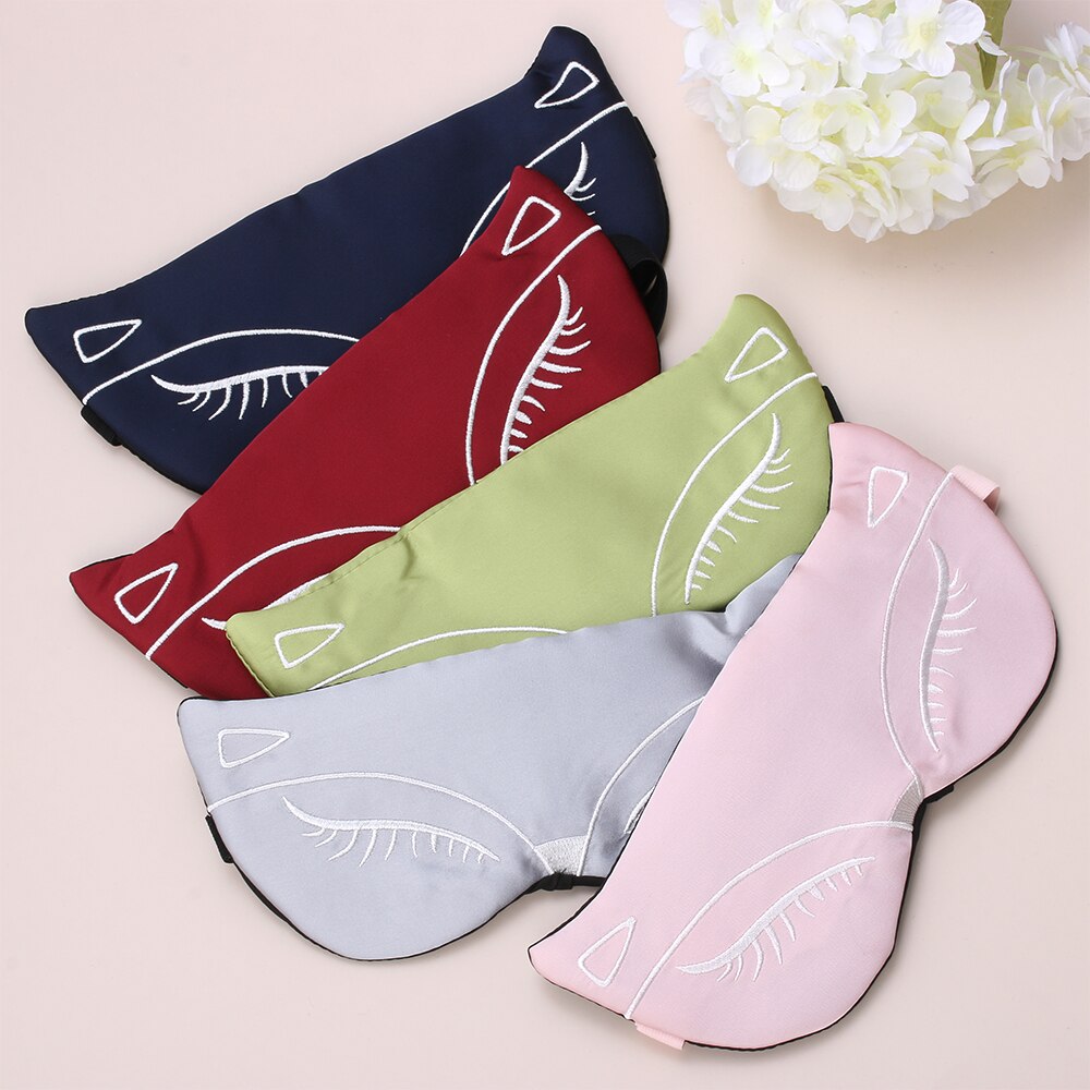 1PC Cartoon Silk Eyepatch Sleeping Mask Embroidery Eyepatch Adjustable Sleeping Aid Blindfold Travel Sleep Eye Mask