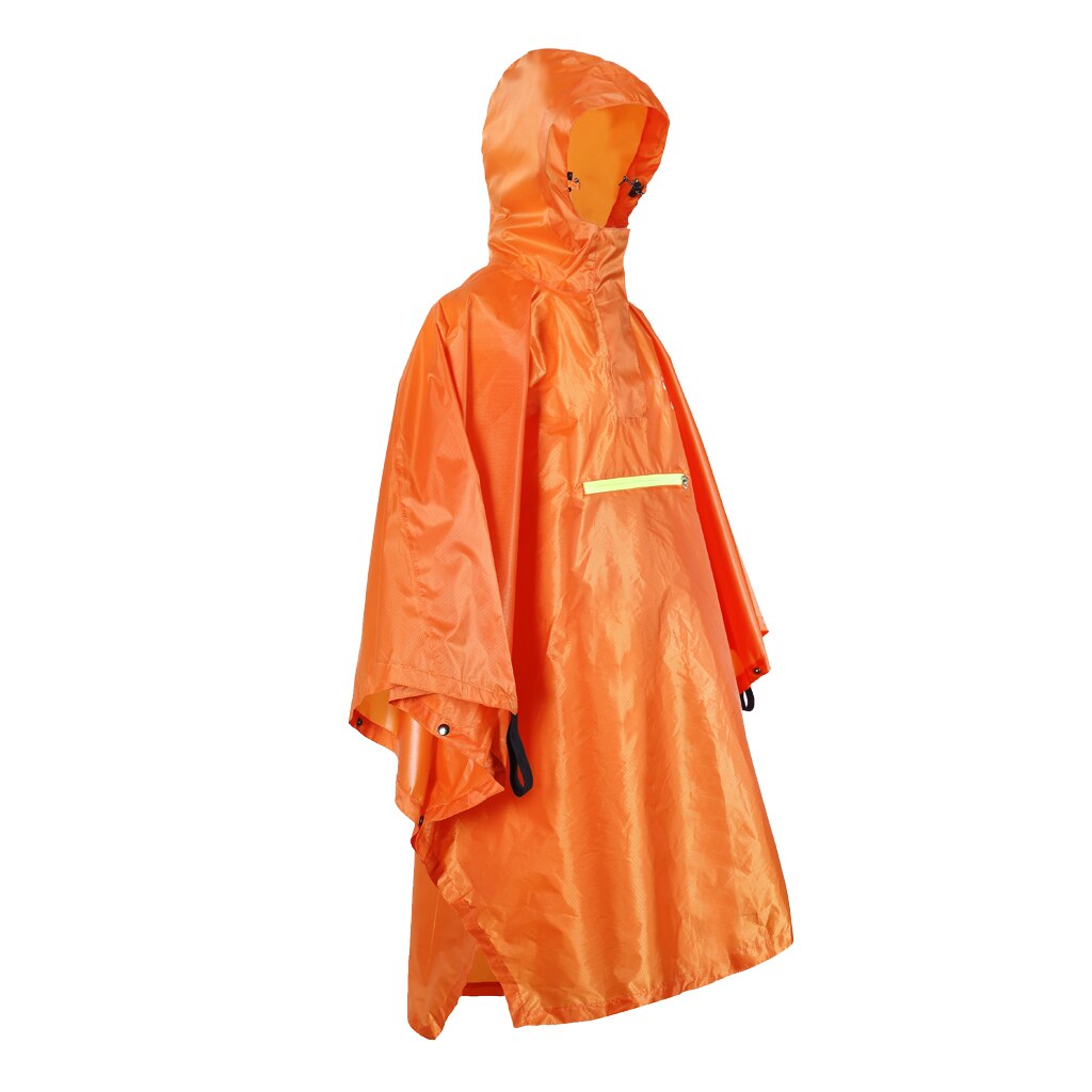 Nødsituation letvægts poncho cykling udendørs regntæt cape poncho frakke camping reflekterende strimmel vandtæt regnfrakke med hætte: Orange