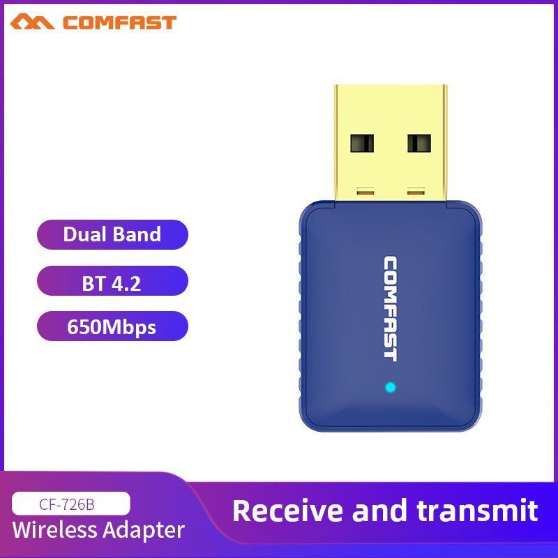 Comfast CF-726B Draadloze Wifi Adapter 650Mbps Antenne Dongle Ontvanger 2.4G & 5.8Ghz Netwerk Lan Card Usb Bluetooth 4.2